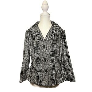 Sunny Taylor Black White Abstract Print Ruched Blazer Jacket Size L